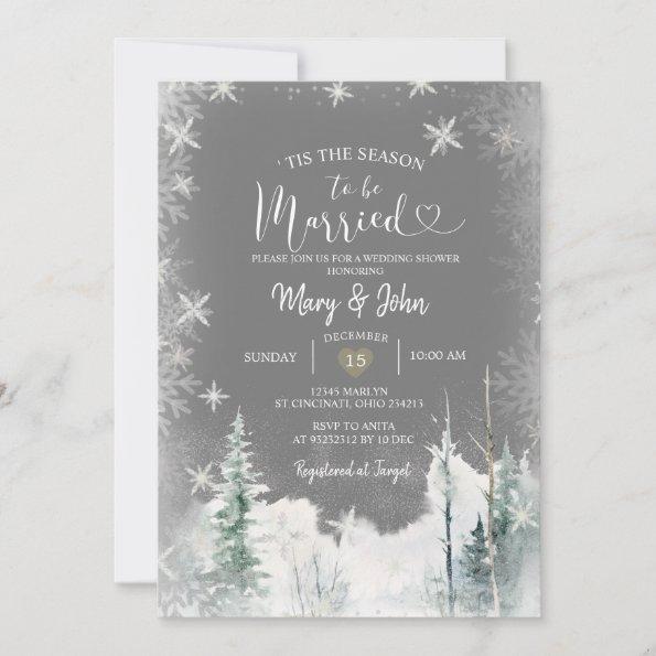 White Snowflakes Tis the season to be married Invitations