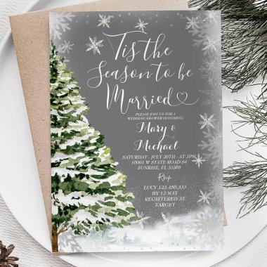 White Snowflakes Tis the Season to Be Married Tree Invitations