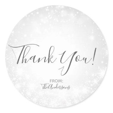 White Sparkle Elegant Winter Wonderland Wedding Classic Round Sticker