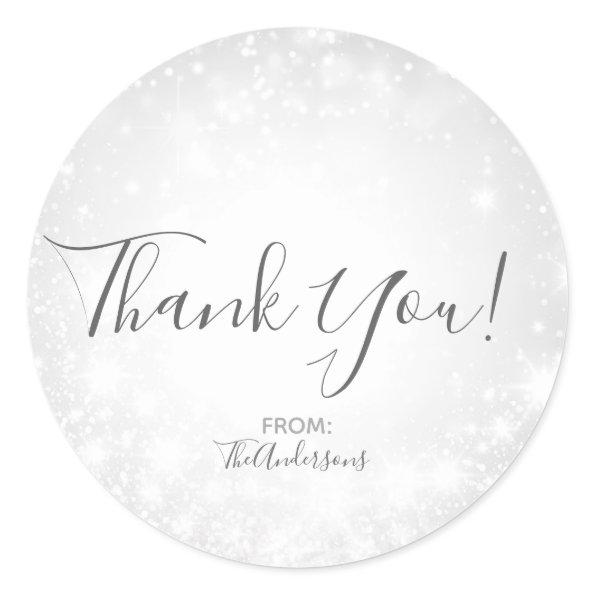 White Sparkle Elegant Winter Wonderland Wedding Classic Round Sticker