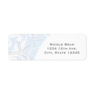 White Starfish Blue Beach Elegant Wedding Label
