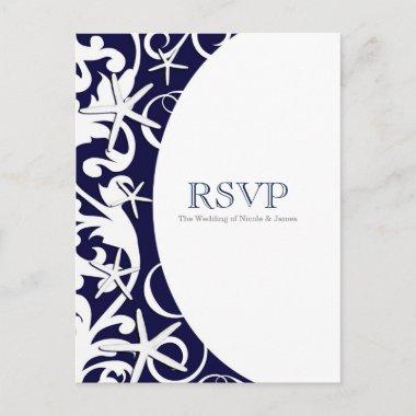 White Starfish Blue Beach Elegant Wedding RSVP Invitation PostInvitations