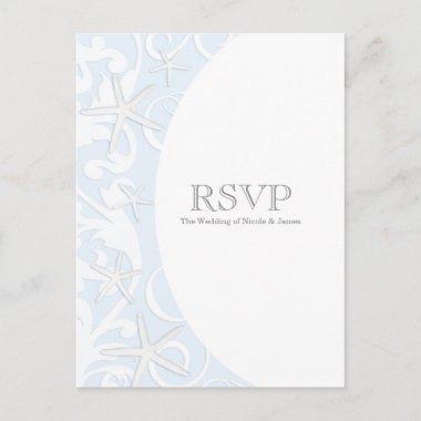 White Starfish Blue Beach Elegant Wedding RSVP Invitation PostInvitations