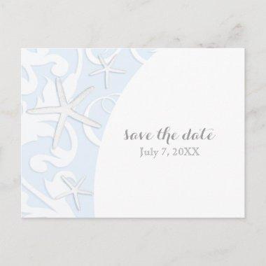 White Starfish Blue Beach Wedding Save The Date Announcement PostInvitations
