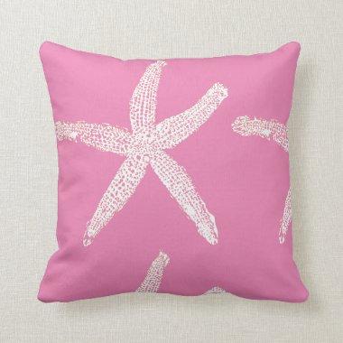 White Starfish Coastal Beach Theme Pink Cute Girly Throw Pillow