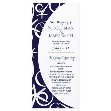 White Starfish Dark Blue Beach Wedding Program