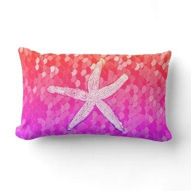 White Starfish Glittery Mermaid Sequins Pink Cute Lumbar Pillow