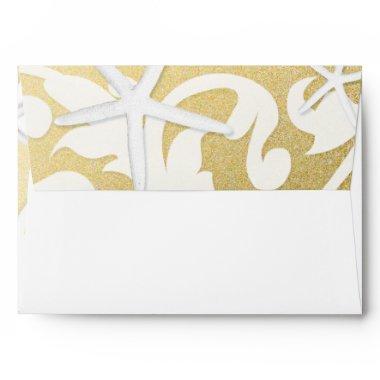 White Starfish Gold Beach Wedding Invitations Envelope