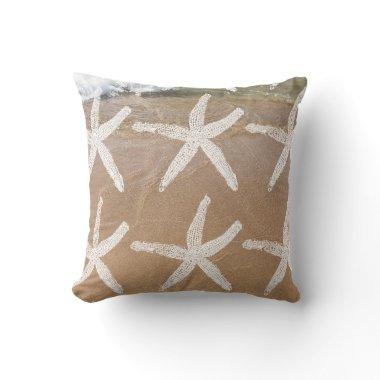 White Starfish Patterns Nautical Sandy Beach Ocean Outdoor Pillow