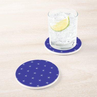 White Starfish Patterns Navy Blue Custom Nautical Coaster