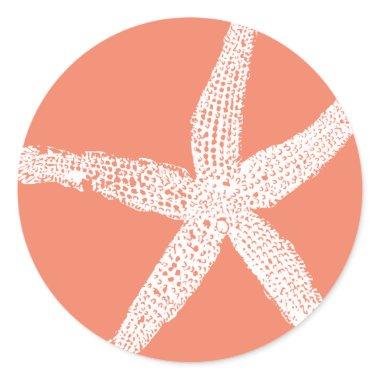 White Starfish Patterns Salmon Pink Orange Cute Classic Round Sticker