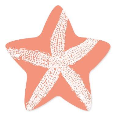 White Starfish Patterns Salmon Pink Orange Cute Star Sticker