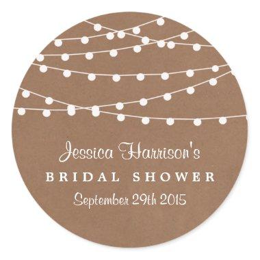 White String Lights On Rustic Kraft Bridal Shower Classic Round Sticker