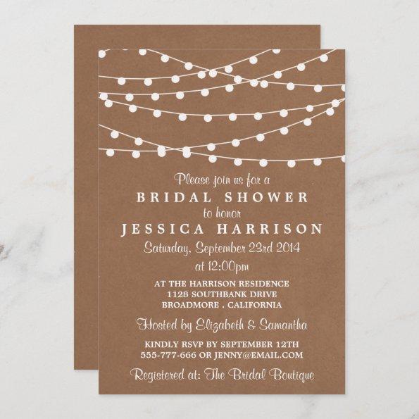 White String Lights On Rustic Kraft Bridal Shower Invitations