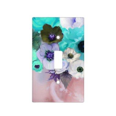 WHITE TEAL BLUE ROSES AND WHITE ANEMONE FLOWERS LIGHT SWITCH COVER