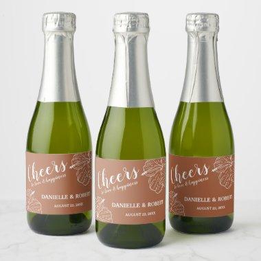 White Tropical Floral Hibiscus on Terracotta Mini Sparkling Wine Label