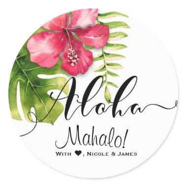 White Tropical Hibiscus Leaves Chic Wedding Favor Classic Round Sticker