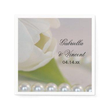 White Tulip and Pearls Spring Wedding Paper Napkins