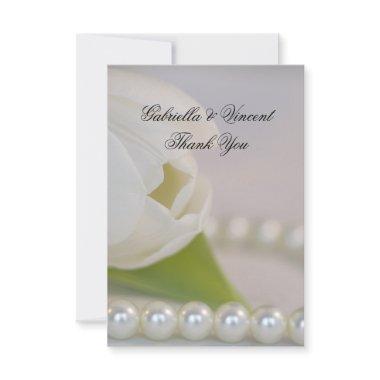 White Tulip and Pearls Spring Wedding Thank You