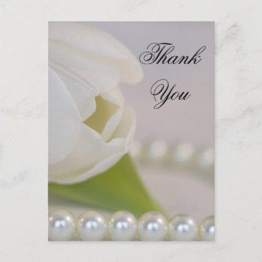 White Tulip and Pearls Spring Wedding Thank You PostInvitations