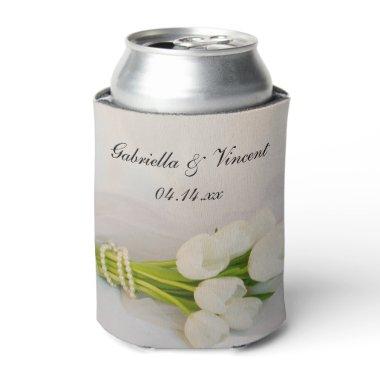 White Tulip Bouquet Spring Wedding Favors Can Cooler