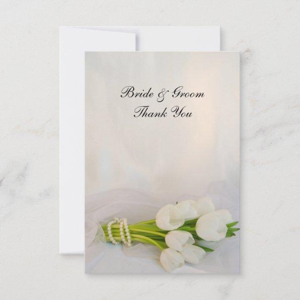 White Tulip Bouquet Wedding Flat Thank You Notes