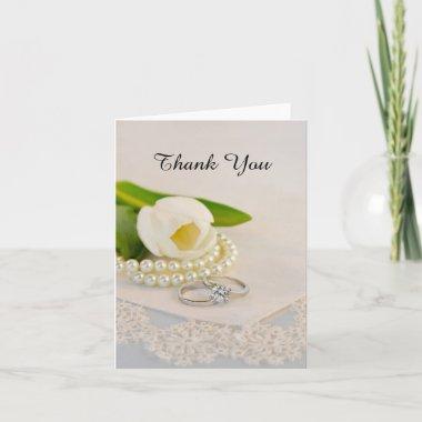 White Tulip, Pearls and Rings Wedding Thank You