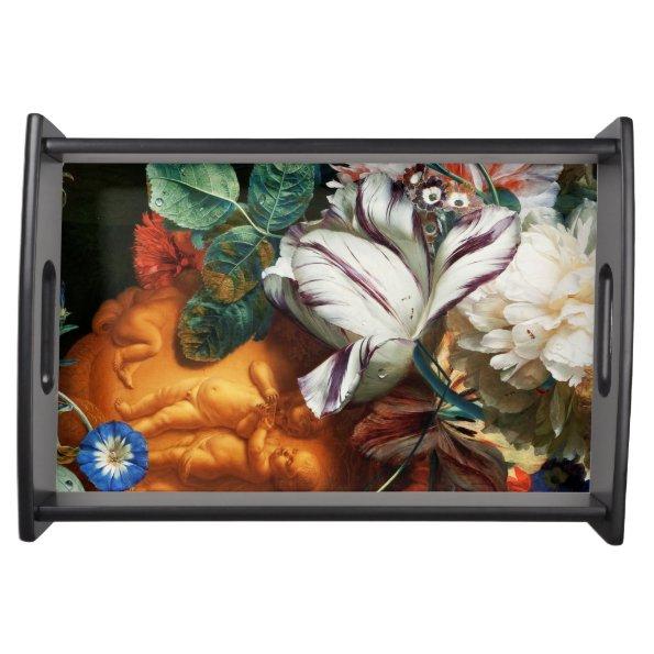 WHITE TULIPS,ANEMONES AND CUPIDS SERVING TRAY
