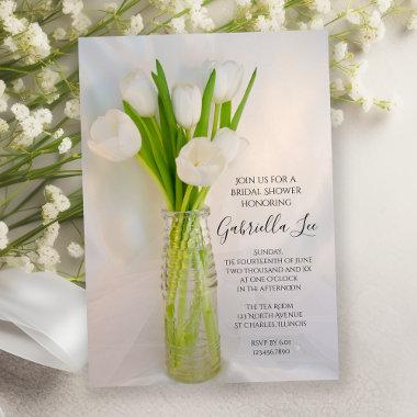 White Tulips in Milk Bottle Spring Bridal Shower Invitations