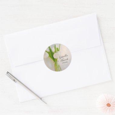 White Tulips in Milk Bottle Wedding Classic Round Sticker