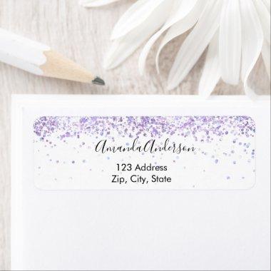 White violet glitter glamorous return address label