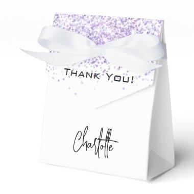 White violet glitter sparkles name thank you favor boxes