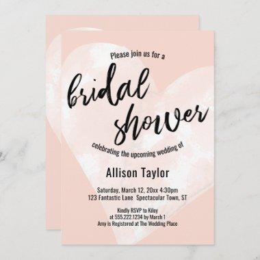 White Watercolor Heart Blush Pink Bridal Shower Invitations