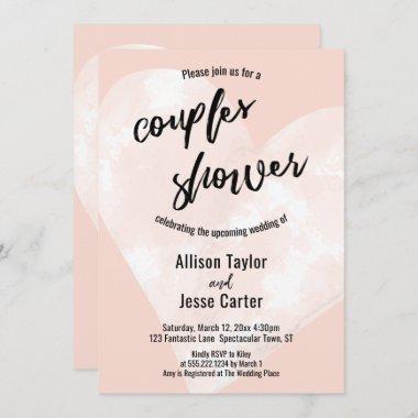 White Watercolor Heart Blush Pink Couples Shower Invitations