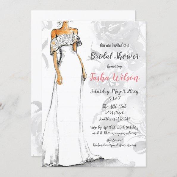 White Wedding Dress Elegant Bridal Shower Invitations