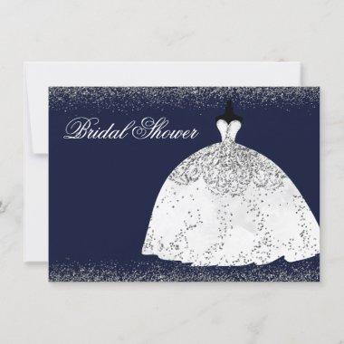 White Wedding Dress Glitter Bridal Shower Invite