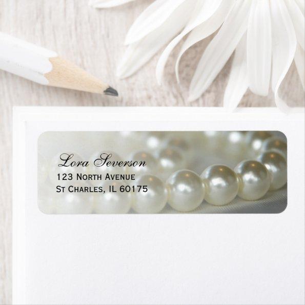 White Wedding Pearls Return Address Label