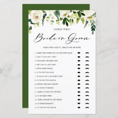 White Winter Flowers Guess Who Bride or Groom Game