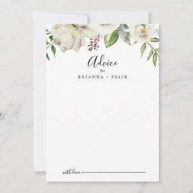 White Winter Peony Floral Wedding Advice Card