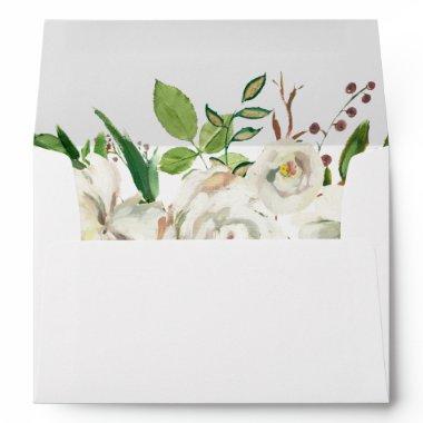 White Winter Peony Floral Wedding Invitations Envelope