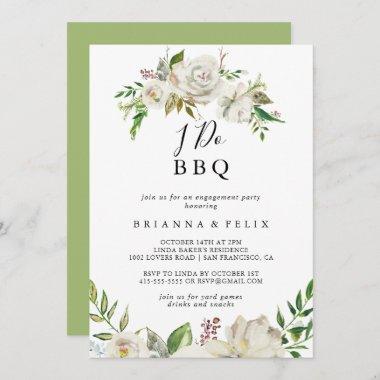 White Winter Peony I Do BBQ Engagement Party Invitations