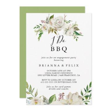 White Winter Peony I Do BBQ Engagement Party Invitations