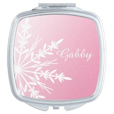 White Winter Snowflake on Pink Compact Mirror