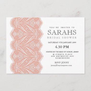 White with Peach Lace Bridal Shower Party Invite