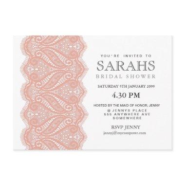 White with Peach Lace Bridal Shower Party Invite