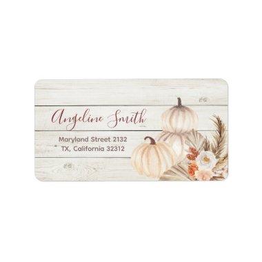 White Wood Pumpkin Rustic Floral Shower Address Label