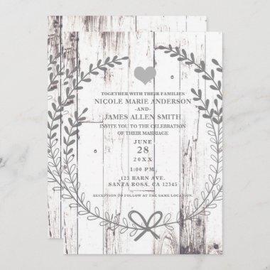 White Wood Rustic Farmhouse Country Wedding Invitations