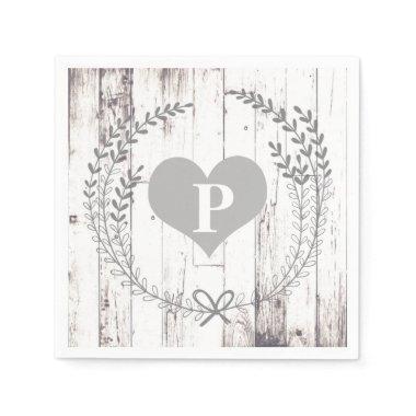 White Wood Rustic Farmhouse Monogram Wedding Paper Napkins