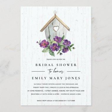 WHITE WOODEN RUSTIC FLORAL BIRDHOUSE BRIDAL SHOWER Invitations