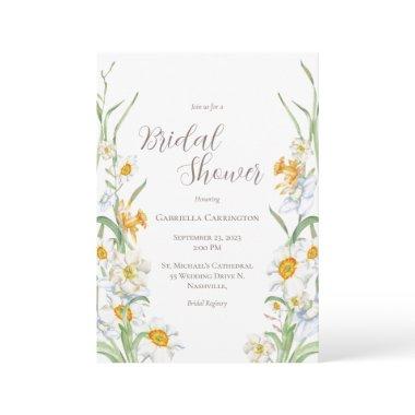 White & Yellow Daffodil Floral Bridal Shower Invit Invitations